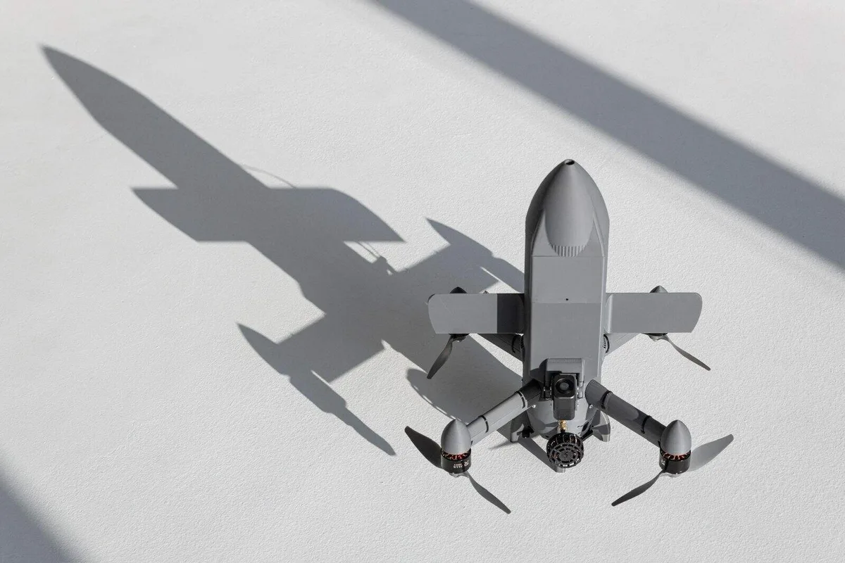 Air Baby interceptor drone seen from above on a light surface