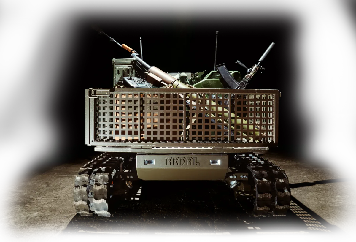 ARDAL tracked ground robot with a cargo cage, front view