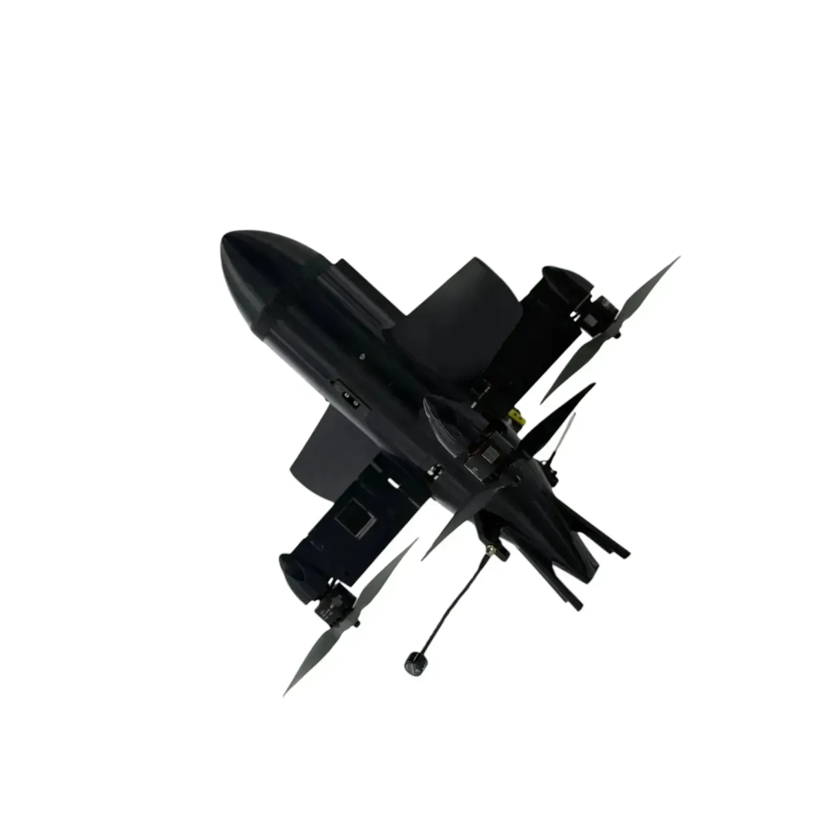 Baton interceptor quadcopter seen from above on a white background