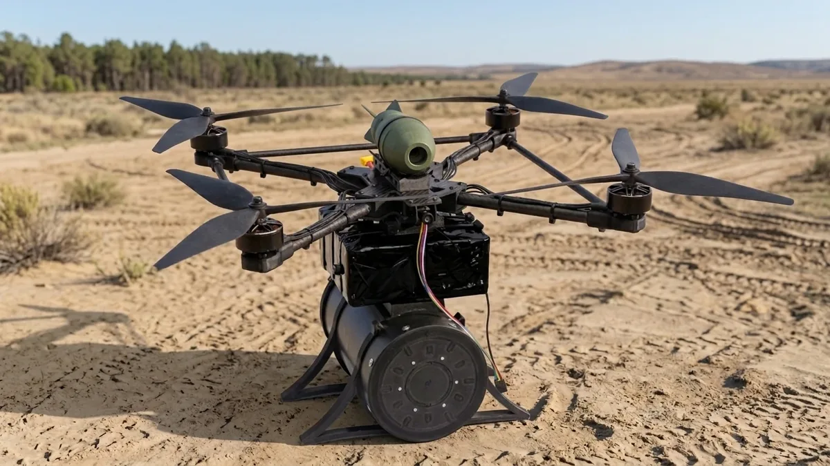 Deadliner Q15-30 fibre-optic drone with its cable spool on sandy ground