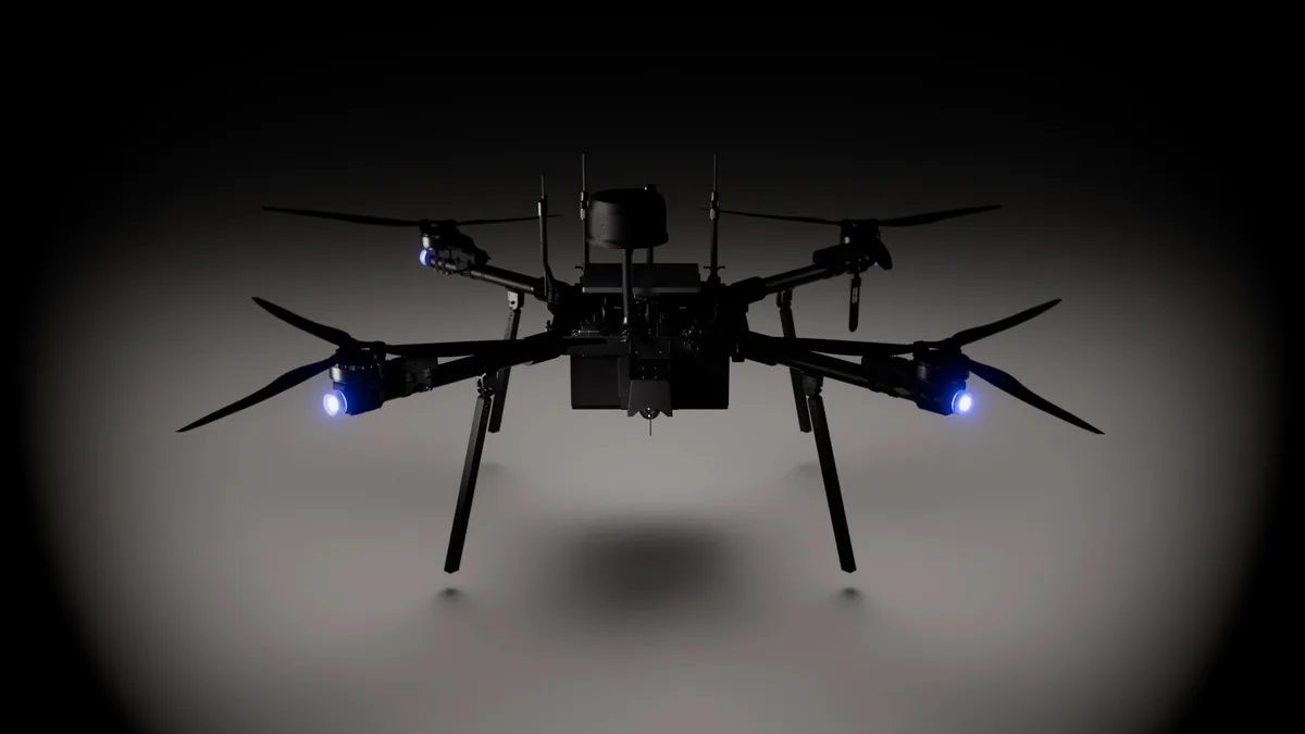 Heavy Shot bomber quadcopter on a dark studio background