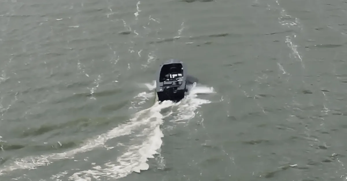 Lilia uncrewed boat under way on open water, seen from above