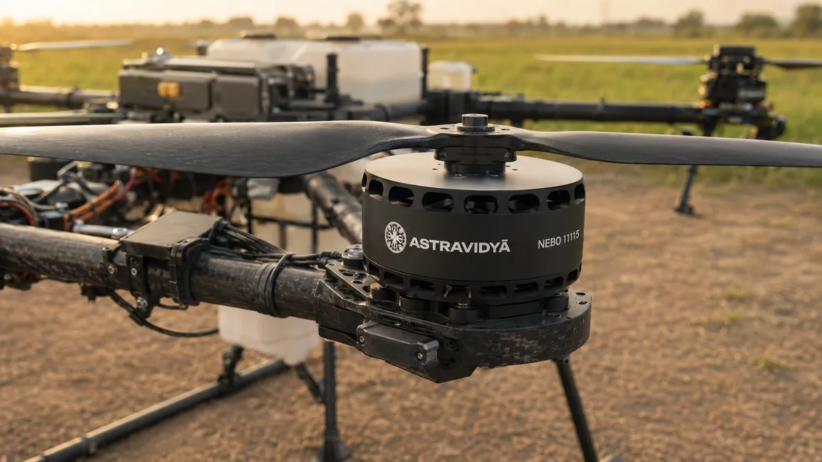 NEBO heavy-lift motor on a large drone arm in a field