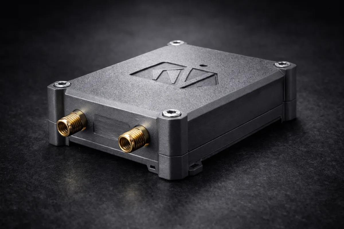 Phantom radio unit with two antenna connectors on a dark background