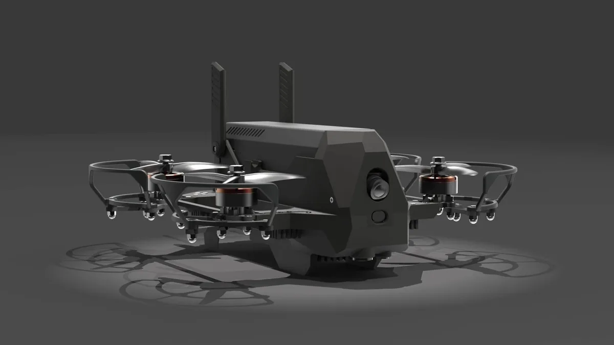 Render of the SHADOX mini-drone with four ducted rotors