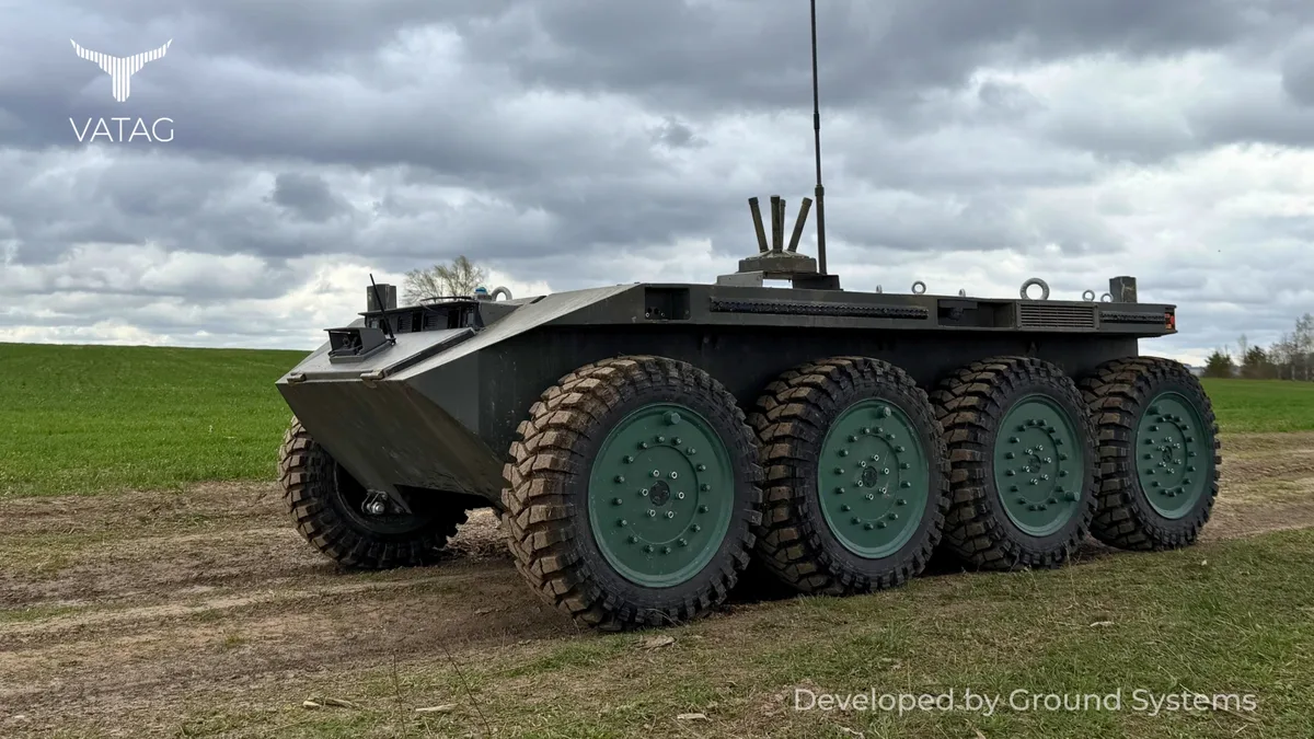 VATAG eight-wheeled unmanned ground vehicle on a dirt track